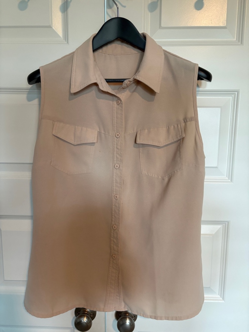 Sleeveless Button-Front Blouse - Beige